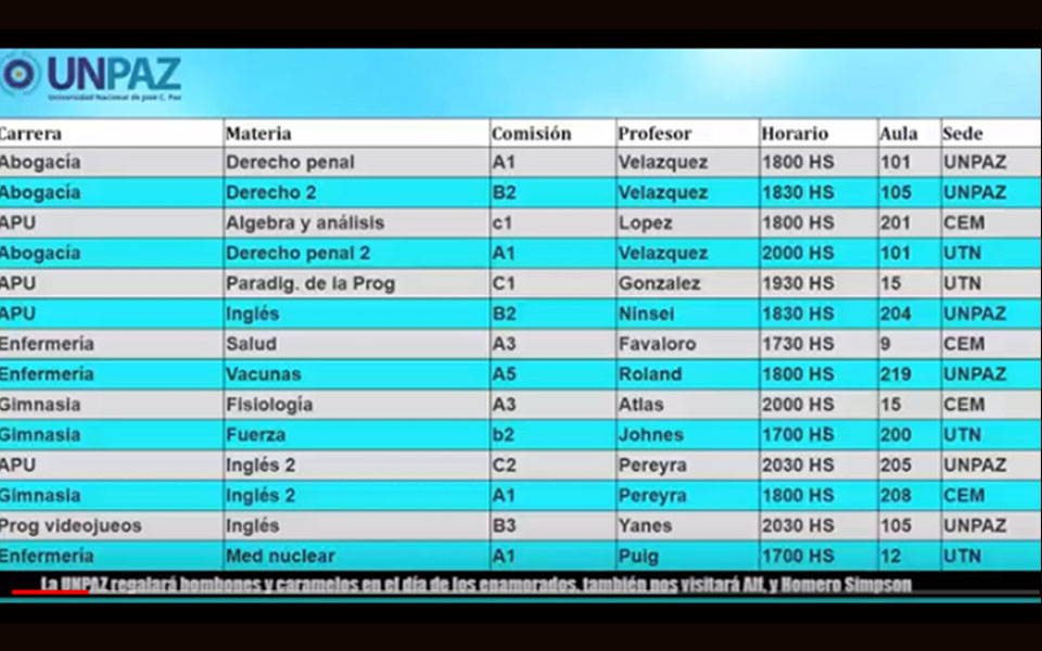 Imagen del proyecto Horarios UNPAZ
